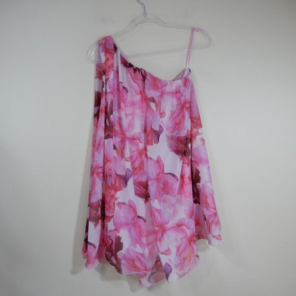 Mac Duggal Floral One Shoulder Flowy Mini DRESS Size 2 XS Pink Chiffon NEW $398 - Picture 12 of 15